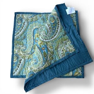 Pottery Barn Shams set Rosalie Paisley Euro covers hand quilted greens turquoise